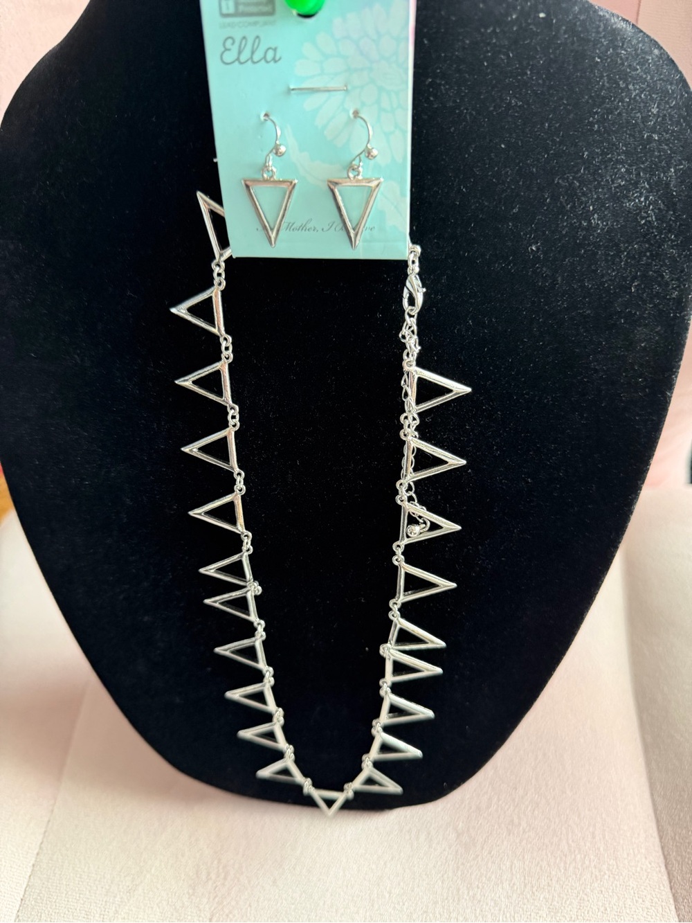 Ella Silver Geometric Triangle Necklace & Earrings Set